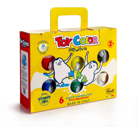 BOX 6 POTS 50ML SUPERWASHABLE FINGERPAINT WITH APRON