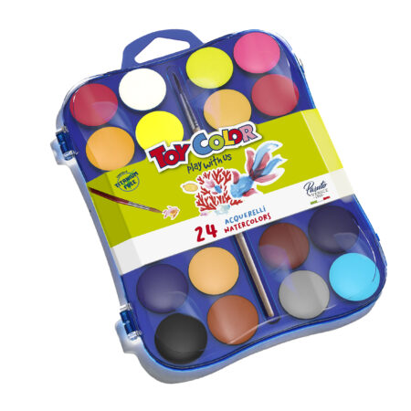 PLASTIC BOX 24 WATERCOLORS DIAM 30 WITH BRUSH