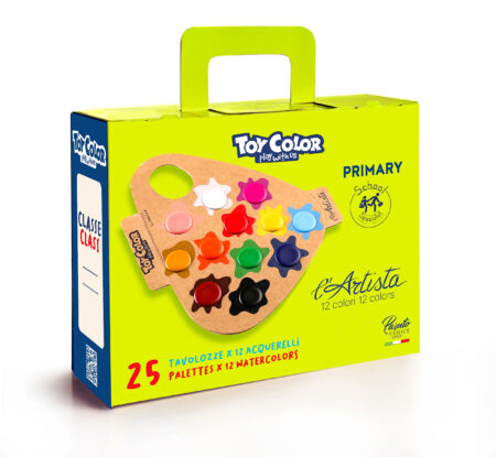 SCHOOL CASE WITH 25 ECOLOGICAL PALETTES 12 WATERCOLORS