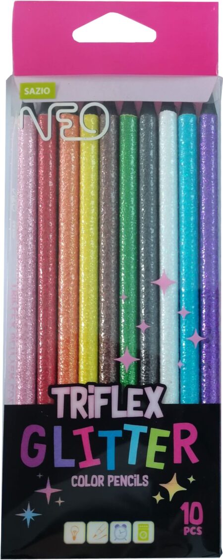 TRIFLEX GLITTER SHINE COLOR PENCILS BLACK WOOD 10 PCS