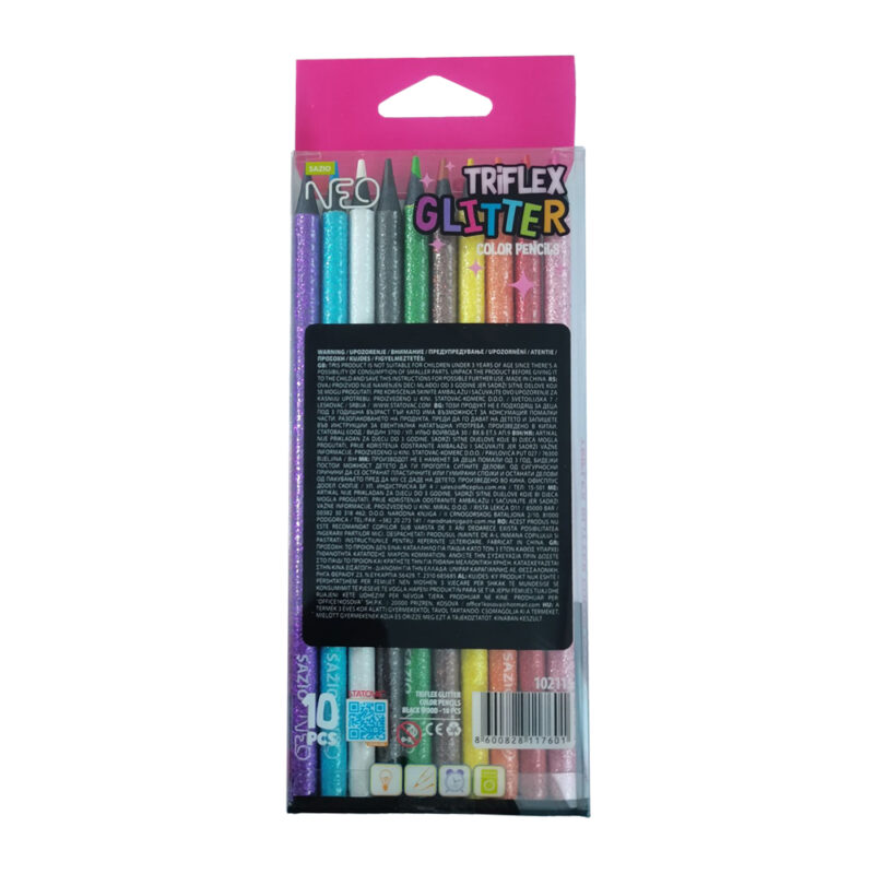 TRIFLEX GLITTER SHINE COLOR PENCILS BLACK WOOD 10 PCS - Image 2