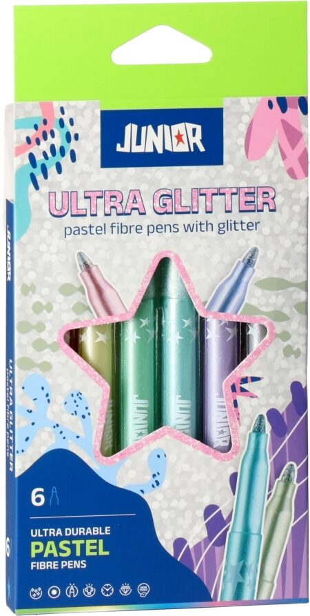 ULTRA GILTTER, FIBRE PENS WITH GLITTER , PASTEL 6 PCS