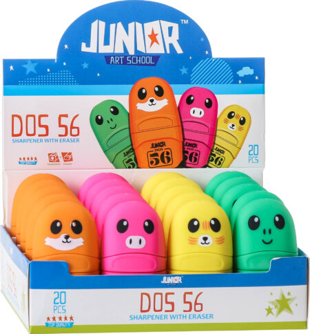 DOS 56, PENCIL SHARPENER WITH ERASER , MIX