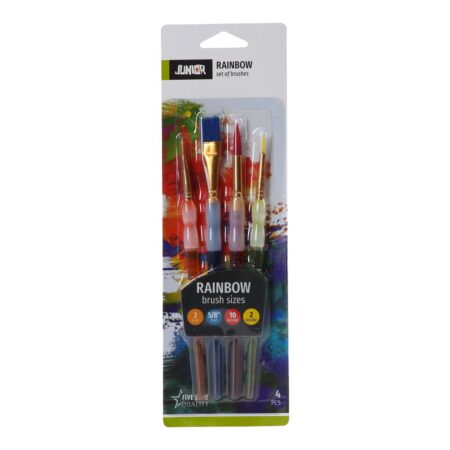 RAINBOW , SET OF BRUSHES, FLAT & ROUND 4 PCS