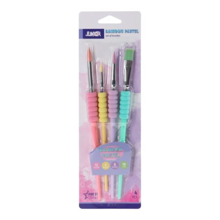 RAINBOW PASTEL , SET OF BRUSHES FLAT AND ROUND 4 PCS