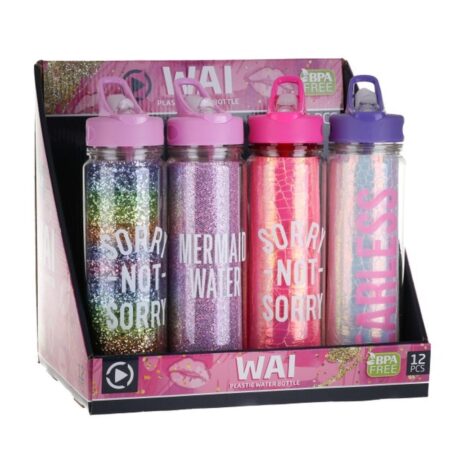WAI WATER BOTTLE PLASTIC FLITTER 550ML MIX