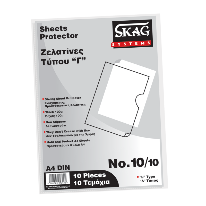 PP SHEET PROTECTOR A4 L SHAPE .10PCS