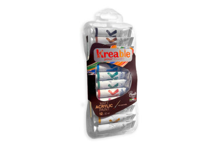 PLASTIC BOX OF 12 MATT ACRYLIC TUBES 12 ML