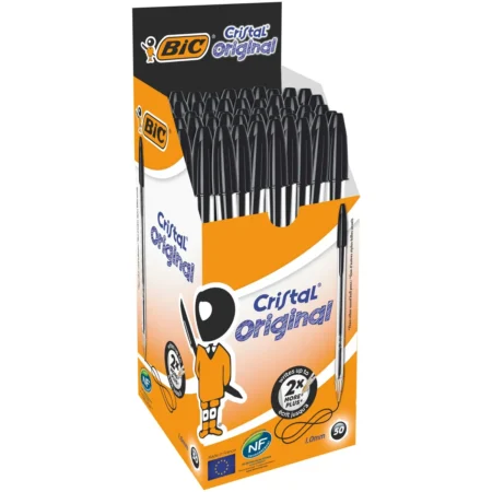 BIC CRYSTAL BLACK BALLPOINT PEN PACK OF 50PCS