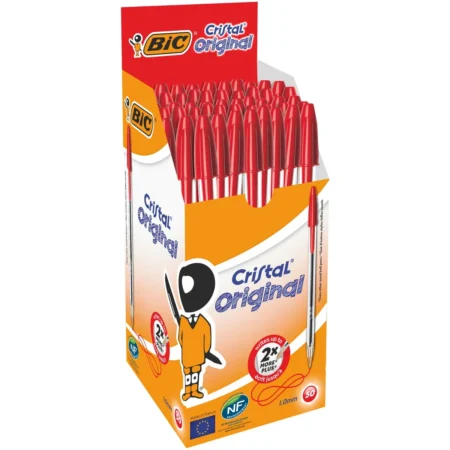 BIC CRYSTAL RED BALLPOINT PEN  PACK OF 50 PCS
