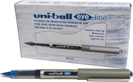 Uni-ball UB-157 Eye Fine Rollerball Pens, Blue Uni Super Ink, 7mm Nib, Box of 12