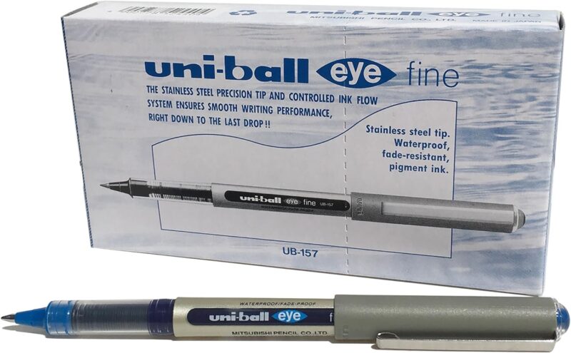 Uni-ball UB-157 Eye Fine Rollerball Pens, Blue Uni Super Ink, 7mm Nib, Box of 12