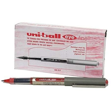 Uni-ball UB-157 Eye Fine Rollerball Pens, Red Uni Super Ink, 7mm Nib, Box of 12