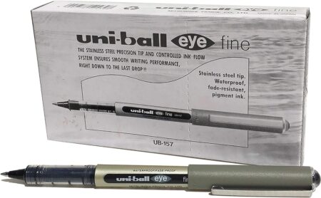 Uni-ball UB-157 Eye Fine Rollerball Pens, black Uni Super Ink, 7mm Nib, Box of 12