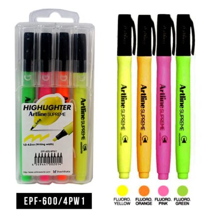 ARTLINE HIGHLIGHTER PLASTIC CASE 4 PCS ASSORTED COLOR 1.5MM CHISEL TYPE