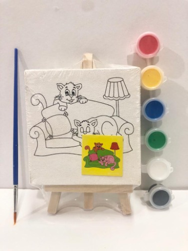 MINI CANVAS PAINTING SET 10X10CM WITH WOODEN EASEL