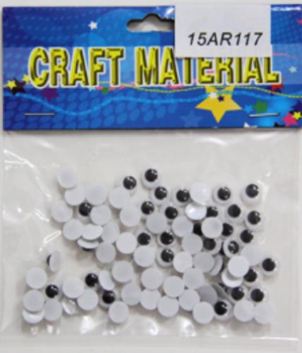 PLASTIC EYE BLACK & WHITE STICKERS 8MM 80 PCS