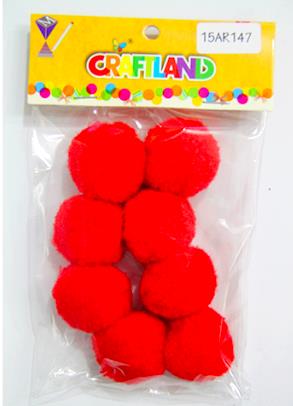 CRAFT MATERIAL POM POM 5CM RED 8 PCS