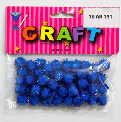 CRAFT MATERIAL POM POM BLUE GLITTERED 1CM 50PCS