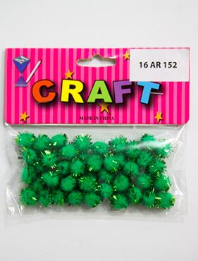 CRAFT MATERIAL POM POM 1CM GREEN GLITTERED 50 PCS