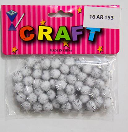 CRAFT MATERIAL POM POM SILVER GLITTERED 1CM 50PCS