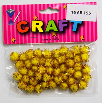 CRAFT MATERIAL POM POM 1CM GOLD GLITTERED 50PCS