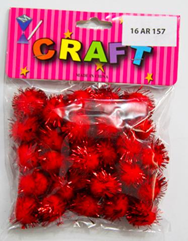 CRAFT MATERIAL POM POM 2CM RED GLITTERED 30PCS