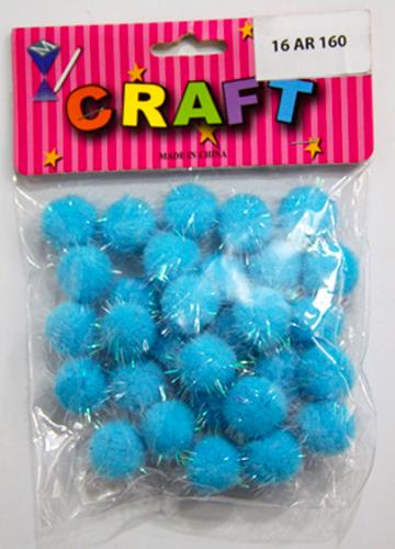 CRAFT MATERIAL POM POM LIGHT BLUE 2CM GLITTERED 30PCS