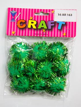 CRAFT MATERIAL 3CM POM POM GREEN GLITTERED 10 PCS