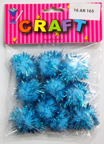 CRAFT MATERIAL POM POM 3CM LIGHT BLUE GLITTERED 10 PCS