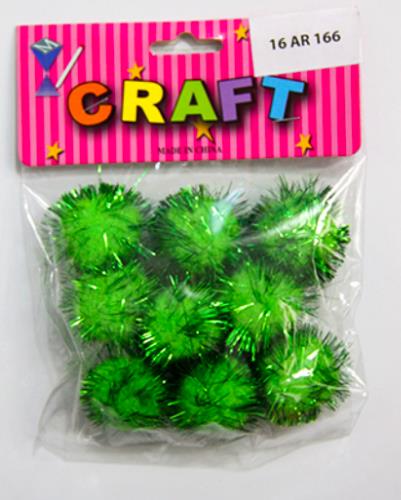CRAFT MATERIAL POM POM 3CM LIGHT GREEN GLITTERED 10 PCS