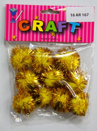 CRAFT MATERIAL POM POM 3CM GOLD GLITTERED 3CM 10PCS