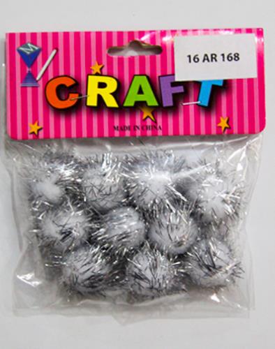 CRAFT MATERIAL POM POM 3CM SILVER GLITTERED 10PCS