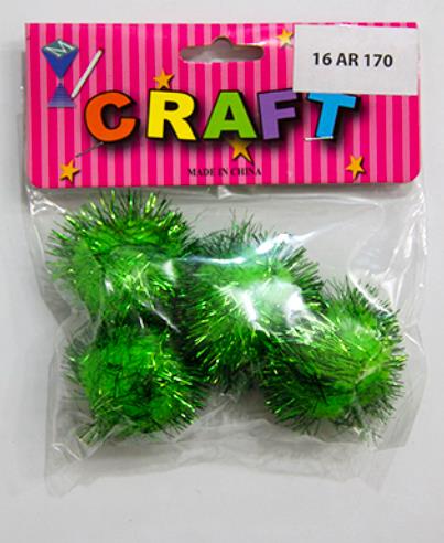 CRAFT MATERIAL POM POM 4CM GLITTERED GREEN 4PCS
