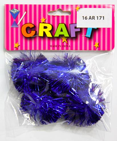 CRAFT MATERIAL POM POM 4CM BLUE GLITTERED 4PCS
