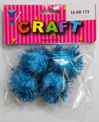 CRAFT MATERIAL POM POM LIGHT BLUE GLITTERED 4CM 4PCS