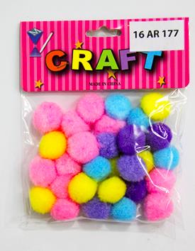 CRAFT MATERIAL POM POM 2CM ASSORTED 30PCS