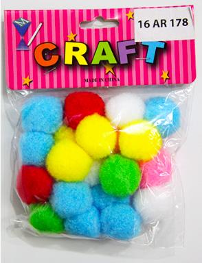 CRAFT MATERIAL POM POM 3CM ASSORTED 20PCS