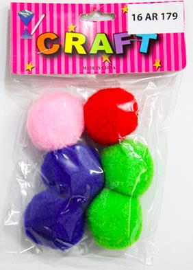 CRAFT MATERIAL POM POM 4CM ASSORTED 6PCS