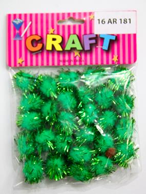 CRAFT MATERIAL POM POM GLITTERED GREEN 25 PCS
