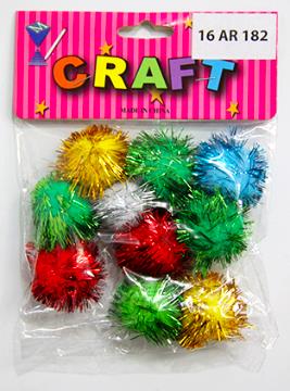 CRAFT MATERIAL POM POM GLITTERED ASSORTED 10 PCS