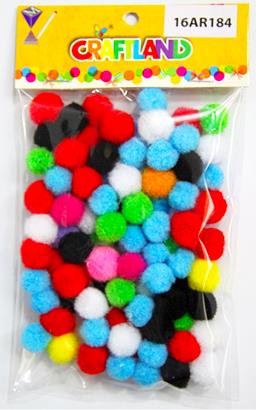 CRAFT DECORATION POM POM 15MM ASSORTED 100PCS