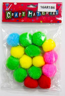 CRAFT MATERIAL POM POM 30MM ASSORTED 15PCS