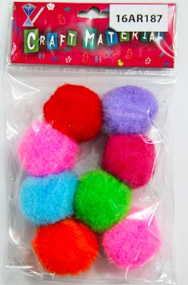 CRAFT MATERIAL POM POM 40MM ASSORTED 8PCS