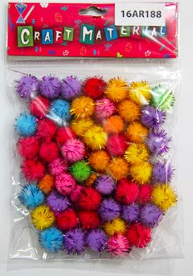 CRAFT MATERIAL POM POM GLITTERED 15MM ASSORTED 50PCS
