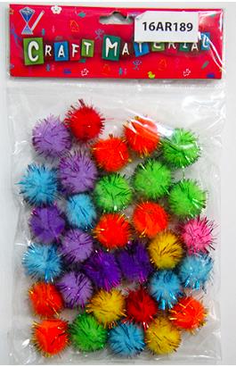 CRAFT MATERIAL POM POM 20MM ASSORTED GLITTERED 30PCS