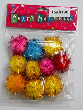 CRAFT MATERIAL POM POM GLITTERED 30MM ASSORTED 10 PCS