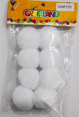 CRAFT MATERIAL POM POM WHITE 4CM 8PCS