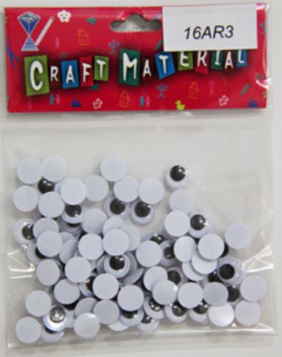 PLASTIC EYE BLACK & WHITE STICKERS 10MM / 100 PCS