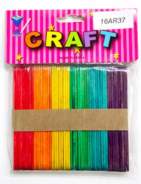 CRAFT MATERIAL WOODEN STICK COLORED 9CM X 1CM 50 PCS
